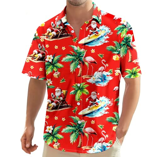 Nidoul Christmas Shirts for Men Funny Santa Hawaiian Shirt Button Down Tropical Aloha Beach Shirts Short Sleeve Casual Vacation Outfits