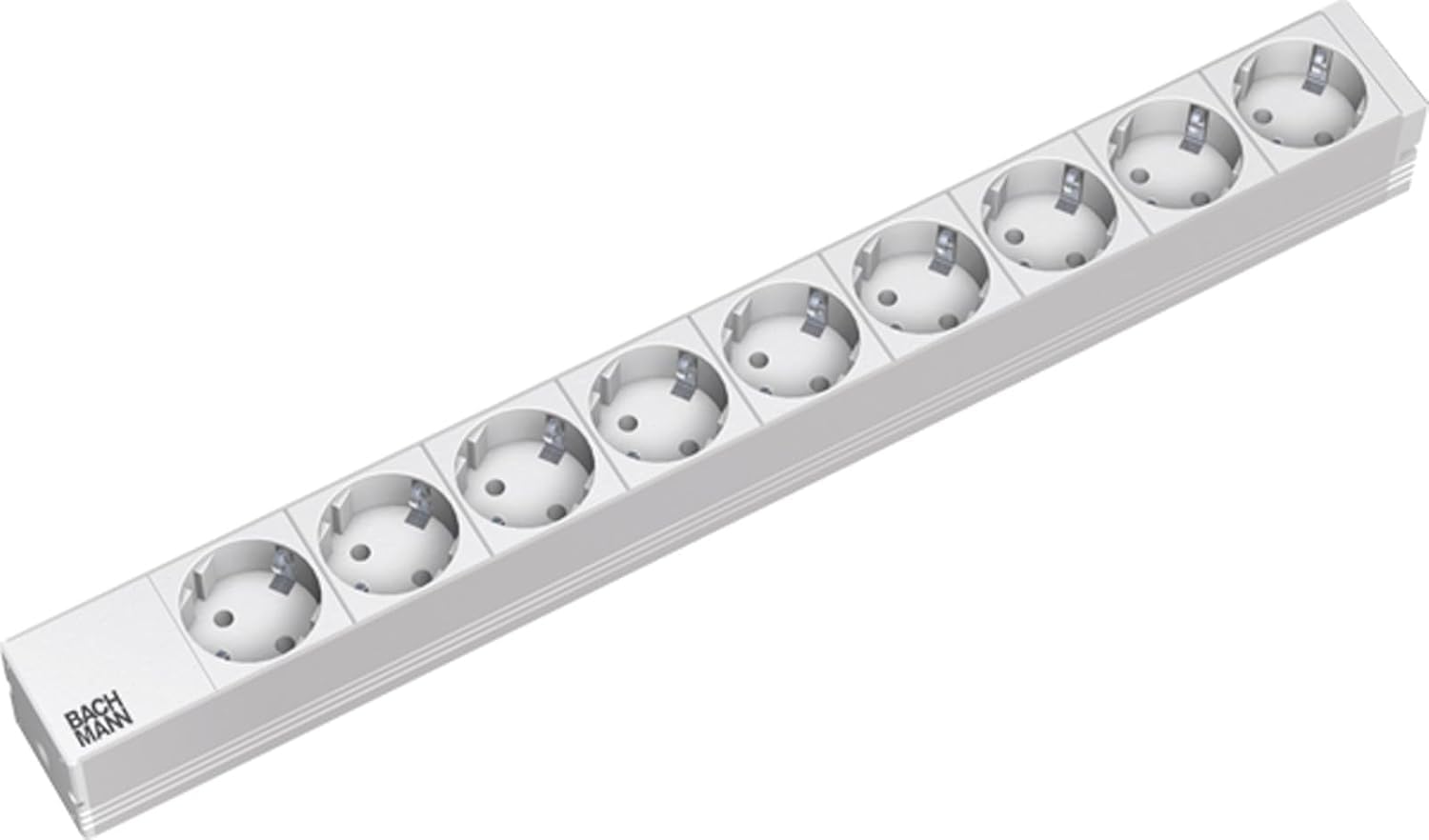 Bachmann Steckdosenleiste 19'' Zoll PDU 9-Fach 1HE 2m Kabel Mehrfachsteckdose für Serverschrank Rack Grau 333.401 (inkl. 2X Befestigungswinkel und Schrauben)
