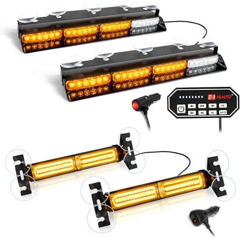 HLauto Bundle-2 Items: 604N Emergency Dash Strobe Lights w/Controller, 2x16.8 Amber White Amber Safety Lights + 1002L 40LED Strobe Traffic Advisor Light Bar, 2x10.7 Amber Warning Flashing Lights Cover
