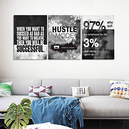 Wall Art Motivational Posters Inspirational Wall Decor Motivational Canvas Wall Art Success Hustle Poster Entrepreneur Quote 3 Pieces Painting Prints Artwork For Home Decor Wooden Framed(36”Wx16”H) #TOP5