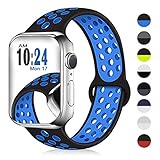 DOBSTFY Bands 38mm 40mm 42mm 44mm,Soft Silicone Sport Band Replacement Wristband Compatible for iWatch Series 1/2/3/4, Ni ke+, Sport, Edition, 42mm 44mm S/M, Black/Blue