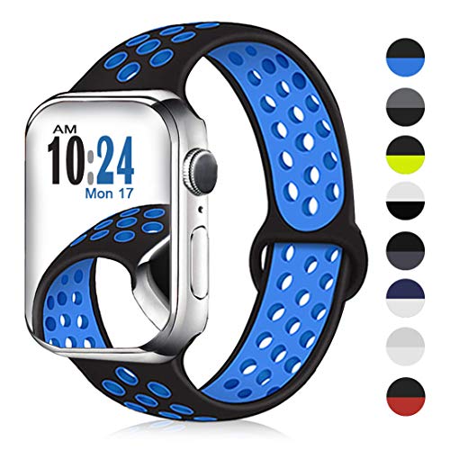 DOBSTFY Silicone Band Compatible for Watch 38mm40mm42mm44mm Bands, Breathable Sporty Wristband Strap Replacement for Smartwatch Series54321, Men Women, 44mm42mm S Black-Blue