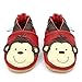 Dotty Fish Chaussures Cuir Souple pour Tout-Petits et Bébé. Garçons et Filles. Rouge avec Singe Brun. 2-3 Ans (25 EU)