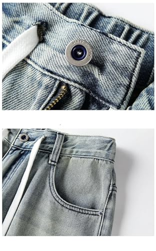 Men's Classic Straight Loose Jeans Vintage Elastic Waist Light Color Jeans2