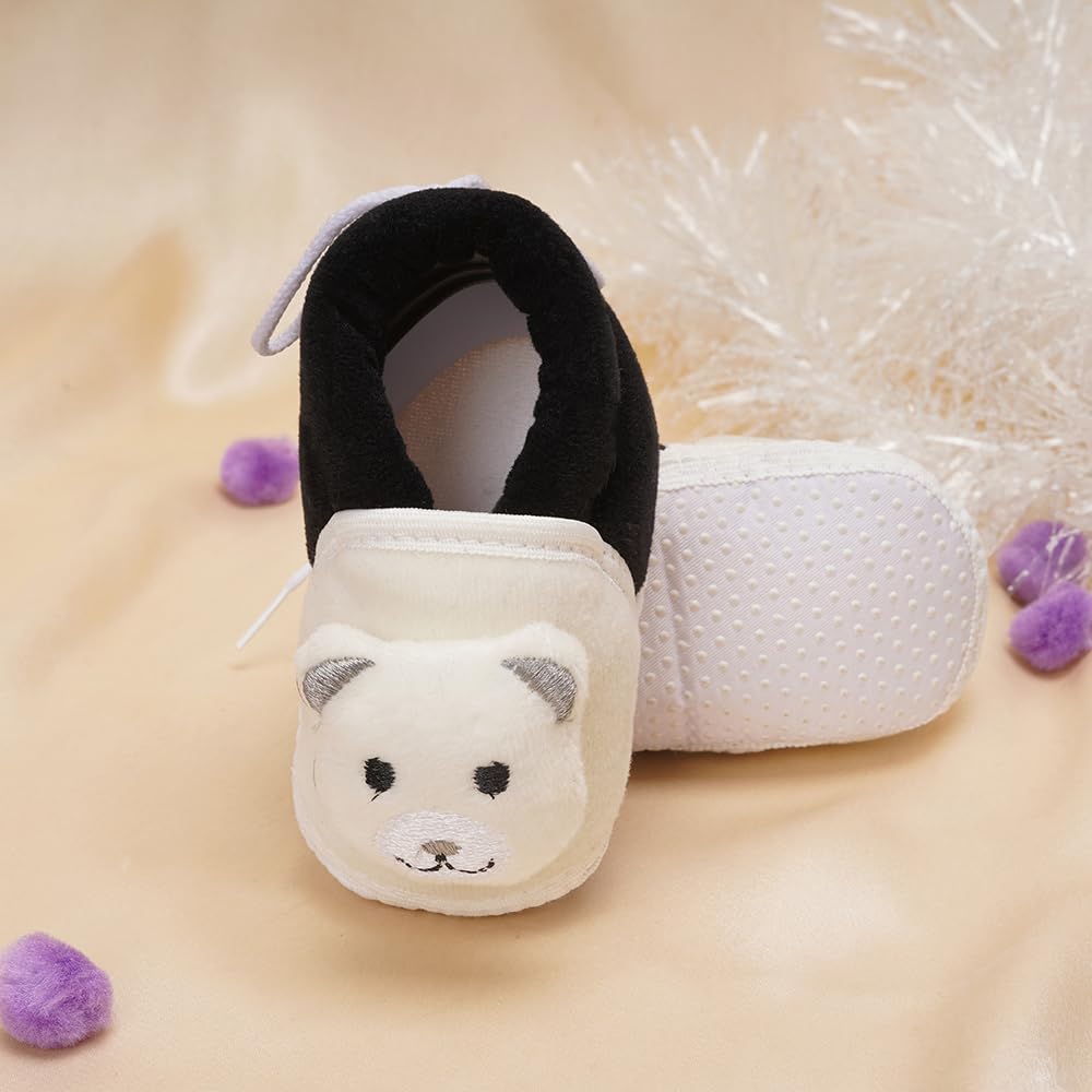 Neska Moda Baby Boys & Girls Cotton Fur Booties For 6 to 12 Months (Black,White)-BT722 3