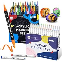 Arrtx 62 Colors Acrylic Paint Pens for Rock Painting,for Rock Painting, Water Based Acrylic Painting Supplies for Fabric Painting,Wood, Plastic, Canvas, Easter Egg