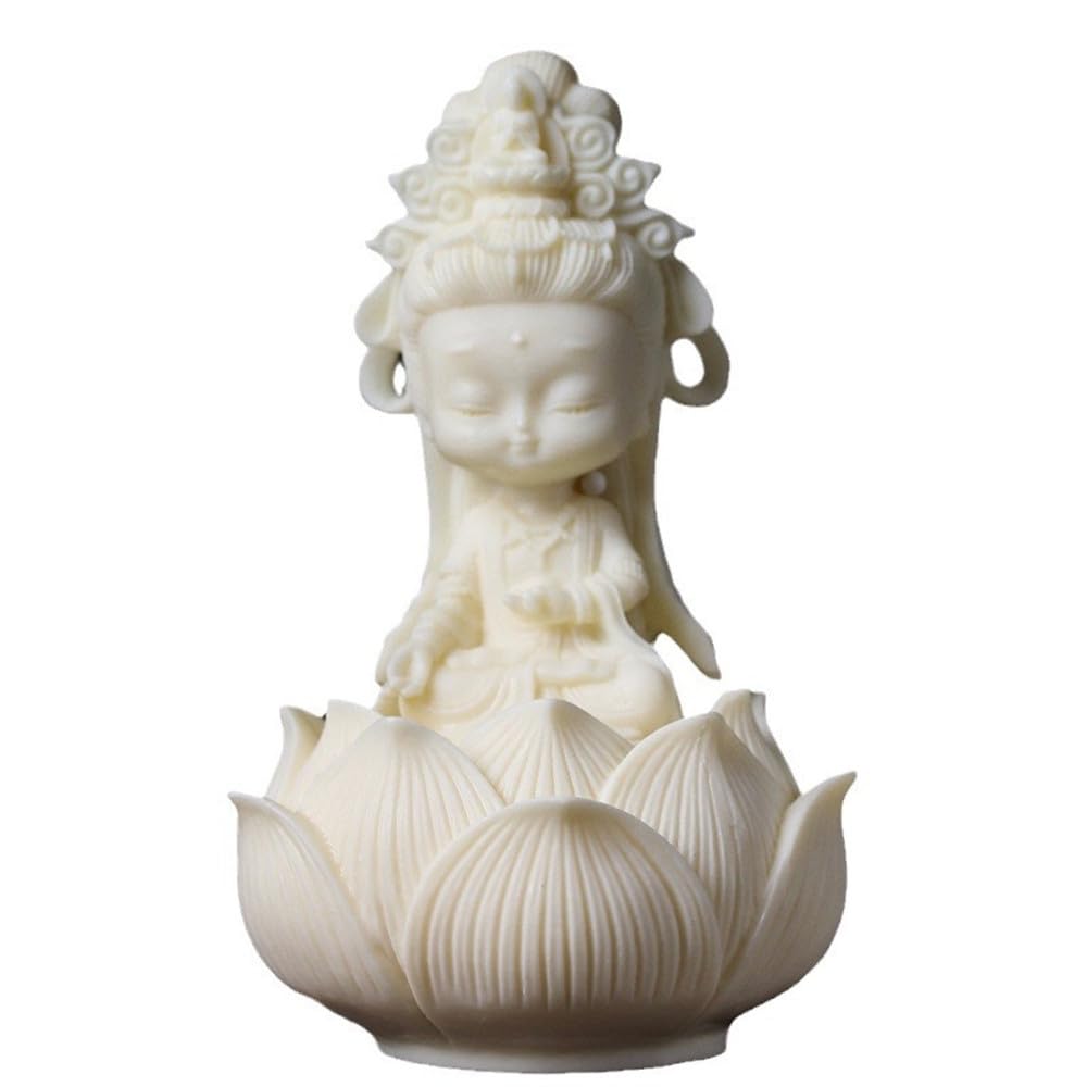 Kingzhuo Cute Beautiful Cartoon Guan Yin Statue - Small Goddess of Mercy Meditation Buddha Statue - Home Decor Feng Shui Gift (White)