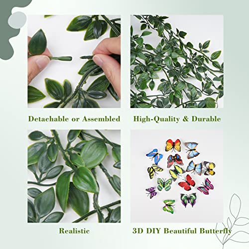 Image of BLEUM CADE Fake Hanging Plants, 2pcs Artificial Hanging Potted Plant, Faux Mandala Vines Hanging Plant Greenery for Wall Shelf Home Living Room Indoor Outdoor Decor