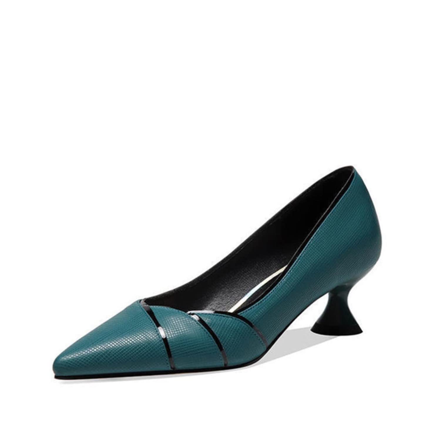 Amazon.co.jp: 女性ファッショングリーンスクエアヒールパンプスレディ  