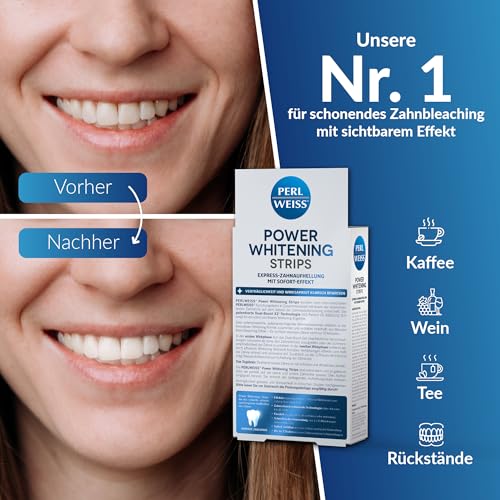 Perlweiss Power Whitening Strips zur Zahnaufhellung - zahnschmelzschonendes Bleaching für weisse Zähne - Teeth Whitening Kit für Zuhause - Zahnverfärbungen entfernen & aufhellen, 10 Strips