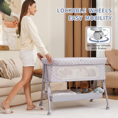 Bassinet Bedside Sleeper, Adjustable Height Baby Bassinet with Wheels - image 4
