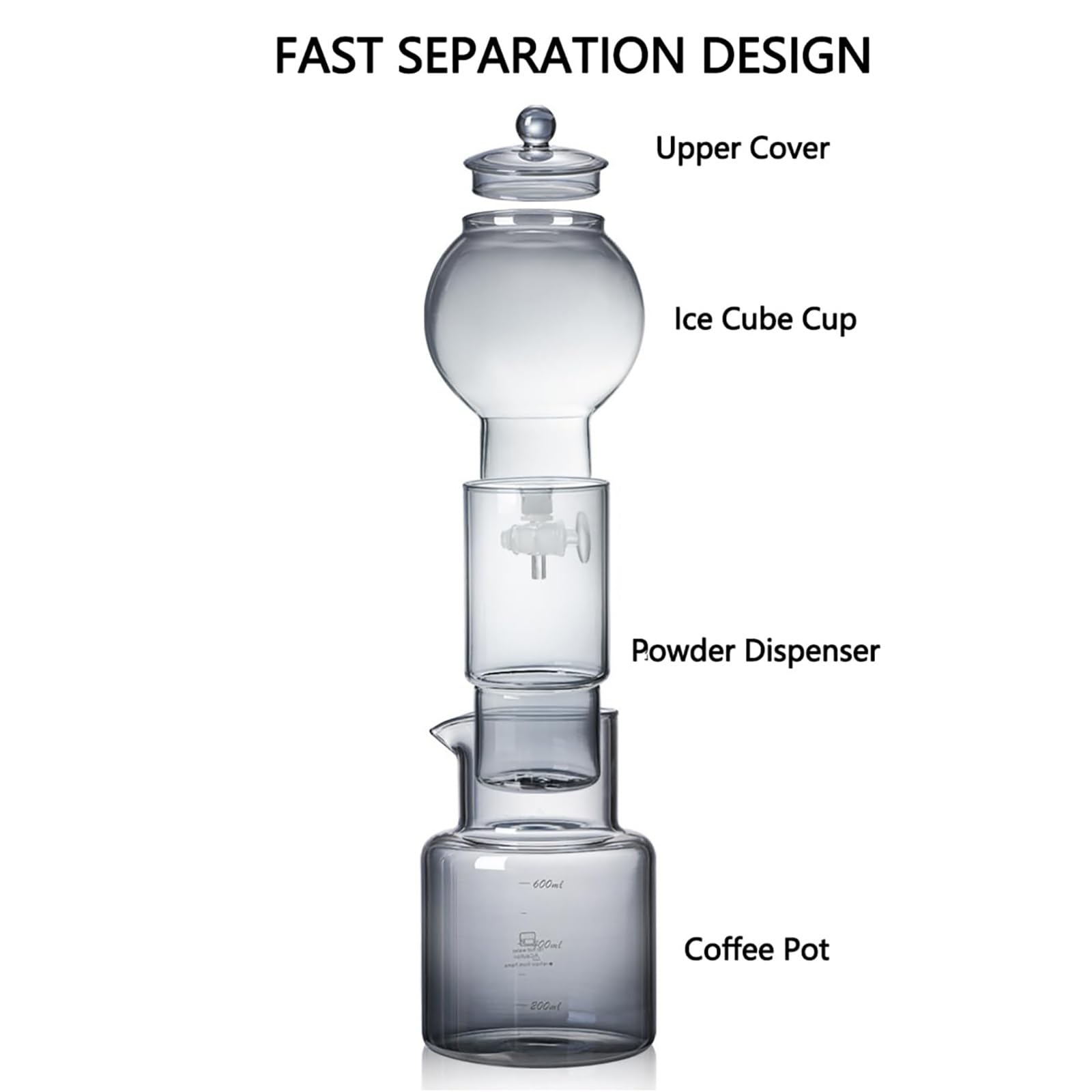 Cold Kaffeebereiter 600 Ml / 20 Oz füR Eiskaffee Im Slow-Drip-Verfahren mit Einstellbarer Tropfgeschwindigkeit, Aus Borosilikatglas, füR 6–8 Tassen, füR Zu Hause Und Als KaffeezubehöR(Gray)