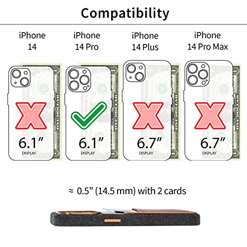 Image of Dockem iPhone 14 Pro Fabric Card Case with Built-in Metal Plate for Magnetic Mounting, Stitched-on Genuine Leather Wallet with 2 Credit Card /ID Slots: M2F 14 Pro [Grey w /Light Brown]