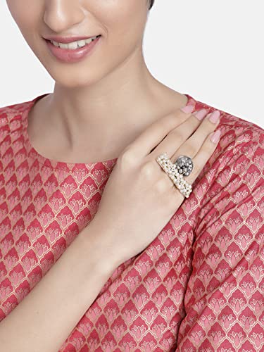 I Jewels Silver Oxidised Indian Wedding Bollywood Ethnic Adjustable Brass Finger Ring Embellished With ghungroo and pearl2