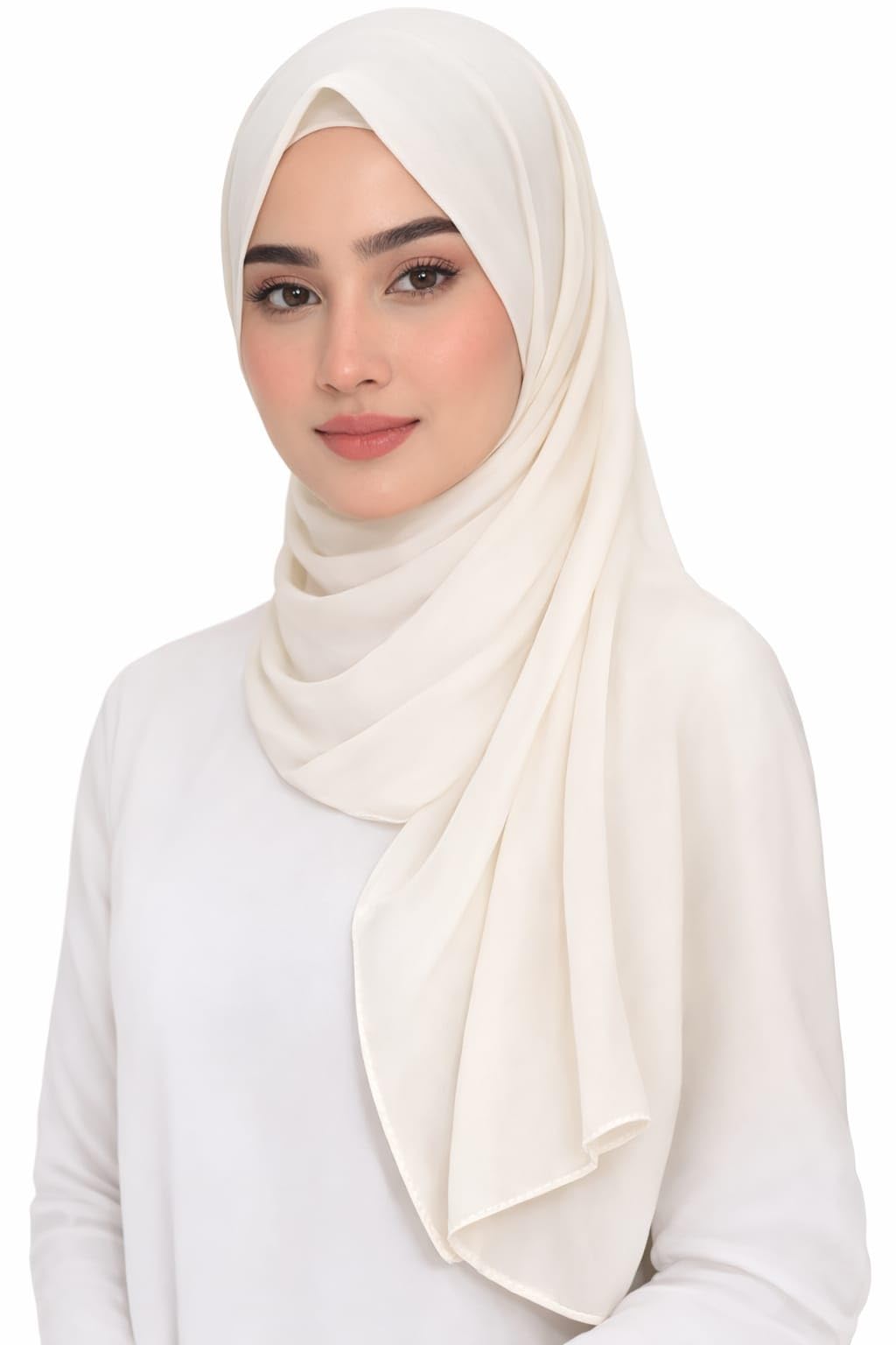Marjeena Women's Premium Georgette Shayla Hijab Scarf, Soft Lightweight Islamic and Non Islamic Head Cover Shawl, 200x71cm – Off White-image-48