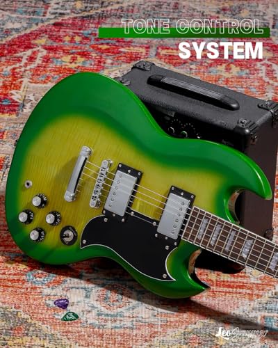 Image of Leo Jaymz 39 Inch Solid Body Electric Guitar - Poplar Wood Body,Maple Neck and Laurel Wood Fretboard (Green Flame)