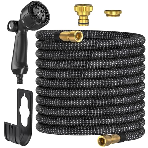 Flexibler Gartenschlauch 30M, Ultty Ausziehbare Garten Schlauch mit 10 Funktions Brause, Leichter Flexibler Schlauch mit 3/4 und 1/2 Zoll Metallverbindung für Gartenarbeit, Waschen und Gießen