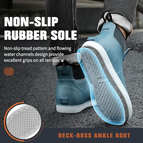Image of Mens Deck Boots, Saltwater Fishing Booties Rubber Waterproof Ankle Rain Boots, High-performance Footwear Chelsea Boots for Gardening Fishing Boating Camping Sailing
