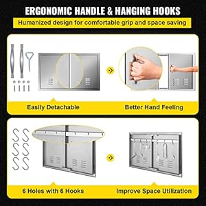 VEVOR Vented Outdoor Kitchen Doors, 36W x 21H Inch, 304 Stainless Steel BBQ Doors, Double BBQ Access Door with 2 Detachable Handles and 6 Hooks, for BBQ Island VEVOR Vented Outdoor Kitchen Doors 36W x 21H Inch 304 Stainless Steel BBQ Doors Double BBQ Access Door with 2 Detachable Handles and 6 Hooks for BBQ Island