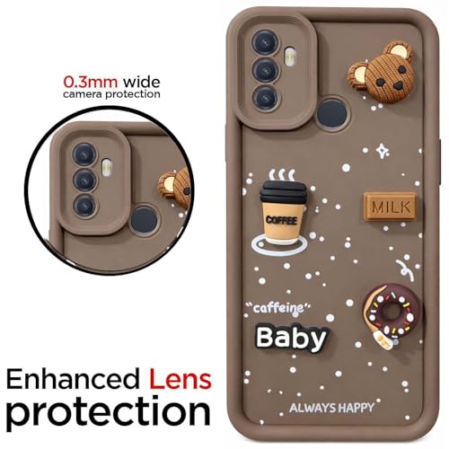 Image of Bintage Ball Bear| Donut| Milk Cake| Baby| Coffee Rubber Case Full Body & Camera Protection Back Cover Compatible for Oppo A33 (4G) 2020 - Brown