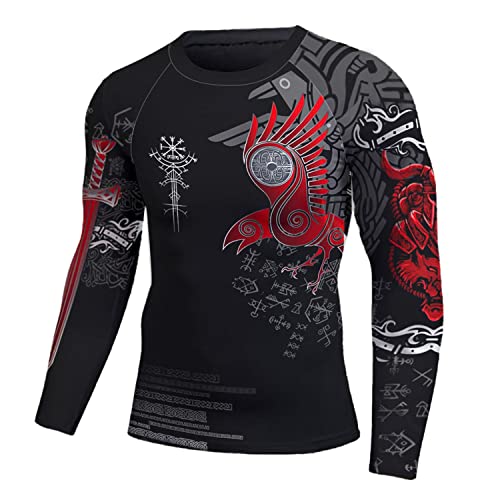 Workout Compression Shirt, Mens Rash Guard Long Sleeve, Jiu Jitsu Rash Guard Men Pattern Viking BJJ Rash Guard2