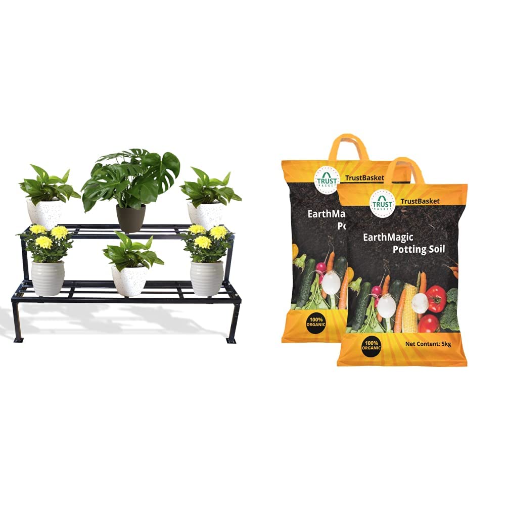 TrustBasket 2 Step Stand for Multiple Plants and Pots Stand & Enriched Premium Organic Earth Magic Potting Soil Mix - 10 KG (B0BB6GVXSZ) Amazon Price History, Amazon Price Tracker