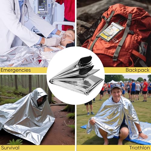 Image of Emergency Mylar Blankets 130*210 Cm Large Reusable Thermal Space Blanket Survival Rescue Insulating Reflective foil kit Outdoors Hiking Camping Blanket First Aid Car Emergency Kit Pack of 50