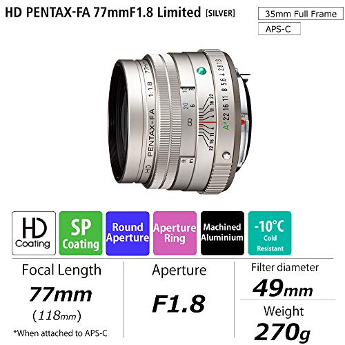 Objectif reflex Pentax HD FA 77mm f1 8 ED Limited - vue 6