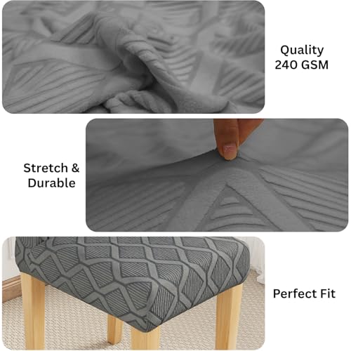 Image of Lukzer Elastic Dining Chair Cover - 4PC Pastel Dark Grey Diamond | Textured High Stretch Jacquard Seat Cover | Removable Washable Short Dining Chair Cover Protector Seat Slipcover | (CC-157-04)