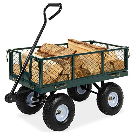 Best Choice Products Heavy-Duty Steel Garden Wagon Lawn Utility Cart w/ 400-pound Capacity, Removable Sides, Long Handle, and 10-Inch Tires, Green