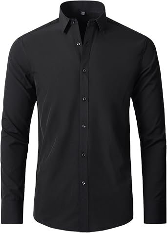 Elonglin Mens Stretch Wrinkle Free Dress Shirts Formal Wedding Prom Long Sleeve Button Down Shirt