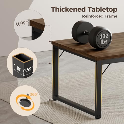 Image of Mericonia 48 Inch Computer Desk, 1 inch Thick Small Office Table, Walnut
