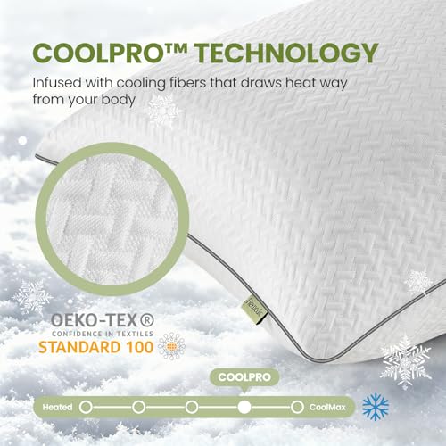 Image of Cooling Pillow Queen Size Set of 4, Shredded Gel Memory Foam Firm Side Sleeper Pillow for Body Align, Ultra Neck Pain Relief, Adjustable Cool Bed Pillow for Hot, Back, Stomach Sleepers, CertiPUR-US