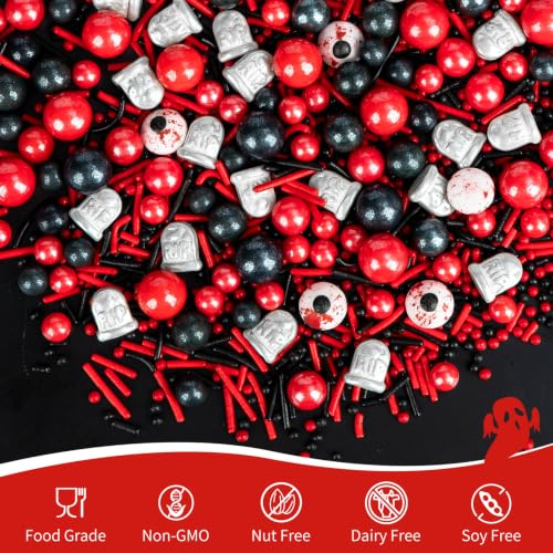 Image of Halloween Edible Sprinkles,Red Black Silver Eyeball Sugar Sprinkle Mix
