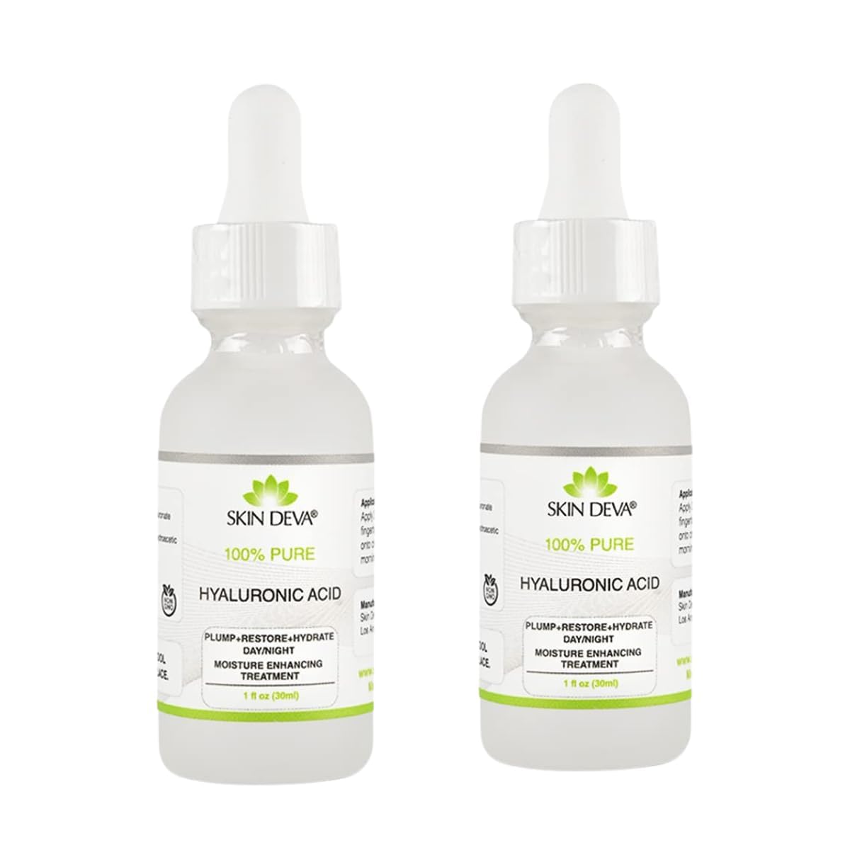 Skin Deva 100% Pure Hyaluronic Acid Serum for Face – Hydrating Facial Serum to Help Plump and Smooth the Appearance of Fine Lines – Lightweight Moisture Boost for All Skin Types – Pack of 2