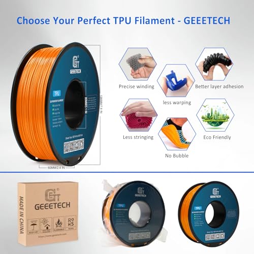 Image of Geeetech TPU Filament 1.75mm, Shore 95A - Flexible 3D Printer Filament with High Elasticity, 1KG (2.2lbs) Spool, Dimensional Accuracy ±0.03mm, Fits Most FDM Printers (Orange)