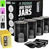 Premium Airtight Glass Storage Jars 180/120ml with 69% Humidity Control 4 Packs - UV Air Tight Jars with Child-Resistant Lid - Airtight Jar Container, Air Tight Storage,Storage Jars for Herb/Spice