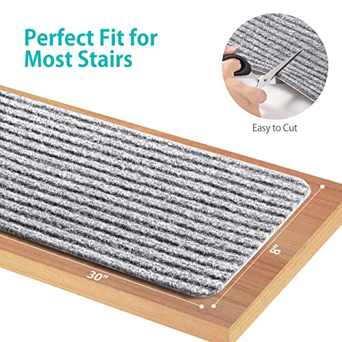 Tostair Non-Slip Stair Treads For Wooden Steps,8" X 30" (15-Pack), Pre-Applied Adhesive, Anti Slip Indoor Staircase Carpets Runners Rugs Safety For Elders, Kids And Dogs,Light Grey #TOP1