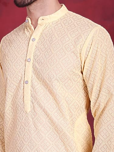 Image of Jompers Men's Regular Fit Georgette Chikankari Embroider Kurtas