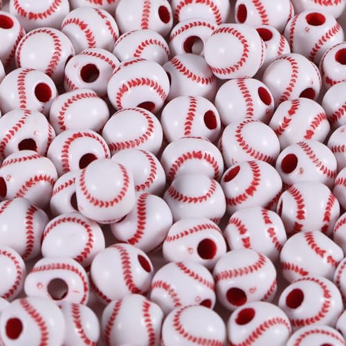 150Pcs 12MM Acrylic Beads for Jewelry Making Baseball Beads Acrylic Round Beads for DIY Bracelets Necklace Keychain Mobile Phone Chain (Baseball Beads 12MM)