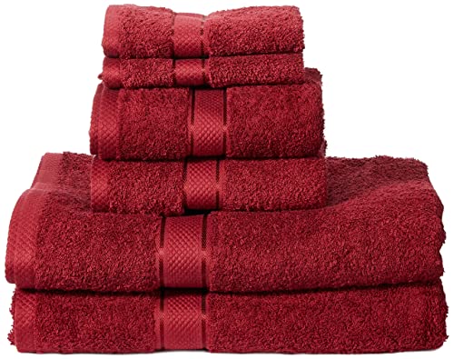Leggeri e assorbenti. Amazon Basics - Set di 2 asciugamani da bagno,2 asciugamani per le mani e 2 asciguamani da bidet che non sbiadiscono, colore Rosso