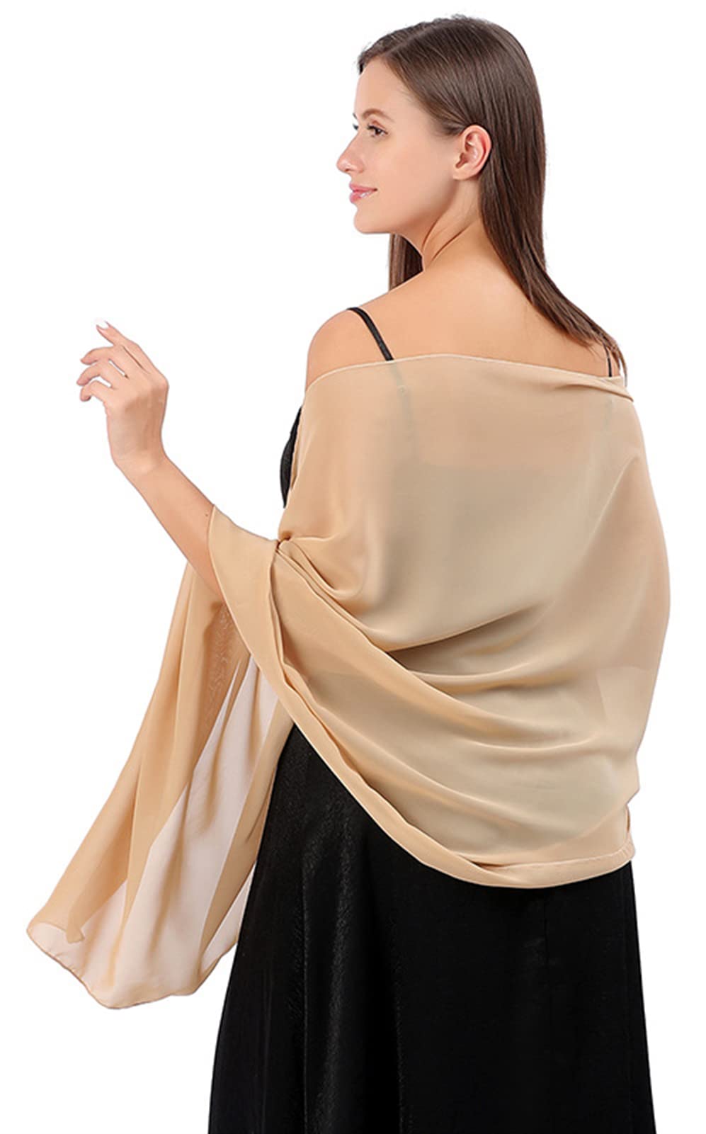 GIBZ Women's Long Chiffon Shawl and Wraps Flowy Evening Dresses Cape Soft Solid Scarf for Wedding Formal Occasion