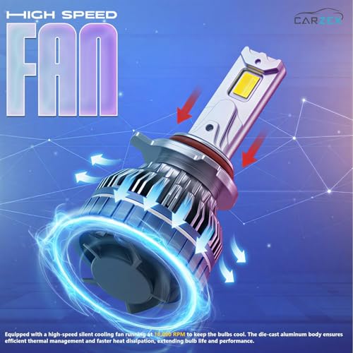 Image of CARZEX Smart AI 9005 /HB3 Car Projector LED Headlight & Fog Light Bulbs, 250W / 18,000 LM Super Bright Conversion Kit 6500K Cool White, AI App Controlled | Set of 2, 1 Yr Warranty