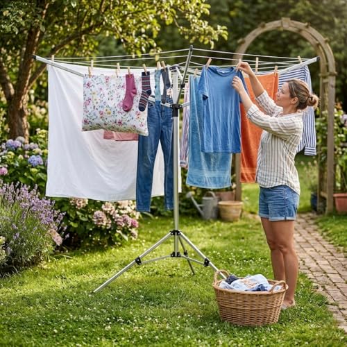 Foldable 4 Arm Rotary Clothes Airer - Outdoor & Indoor Washing Line with 18m Drying Space, Portable and Freestanding - Image 2