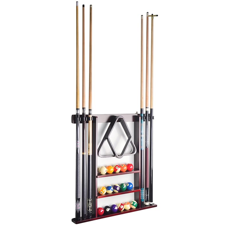 RUP Pool Cue Rack Wall Mount, 6 Pool Billiard Cue Rack, holds ball set, chalk & triangle, Made of Solid Pine Wood, Pool Table Accessories for Billiard Room or Club (accesories not included) 2