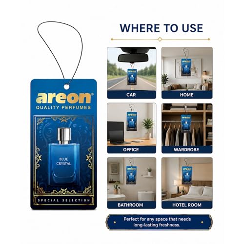 Image of AREON Luxury Blue Crystal SS03 Car Hanging Air Freshener - Premium Vehicle Air Freshener, Long Lasting Car Perfume, Elegant Hanging Fragrance for Interior Odor Control - (Pack of 3)