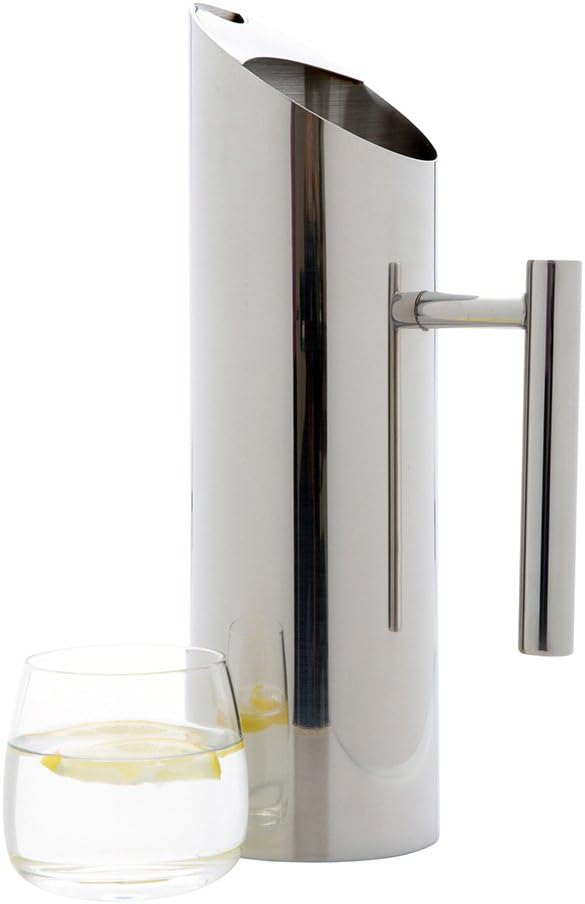Restaurantware Met Lux - Jarra de agua moderna de 50 onzas, 1 jarra de metal resistente a las abolladuras, con protector de hielo, mango integrado,