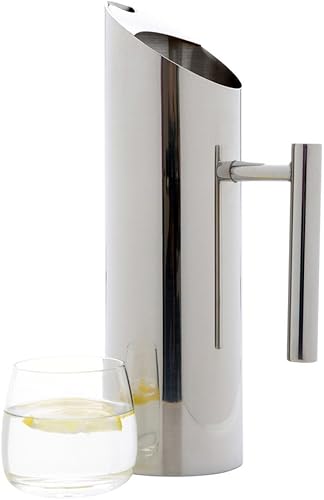 Restaurantware Met Lux - Jarra de agua moderna de 50 onzas, 1 jarra de metal resistente a las abolladuras, con protector de hielo, mango integrado,