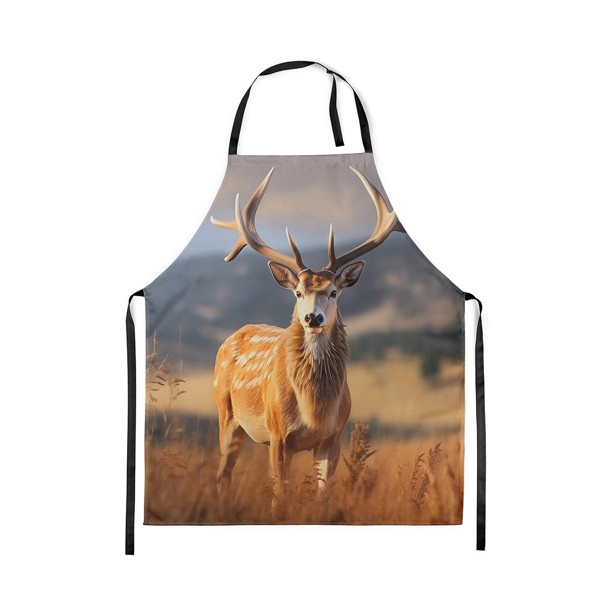 Loussiesd Cute Deer Bib Apron Adjustable 78x66cm American Flag Apron for Women Men for Wild Animal Waterproof Apron Women Men Decor Antlers Cooking Kitchen Chef Apron