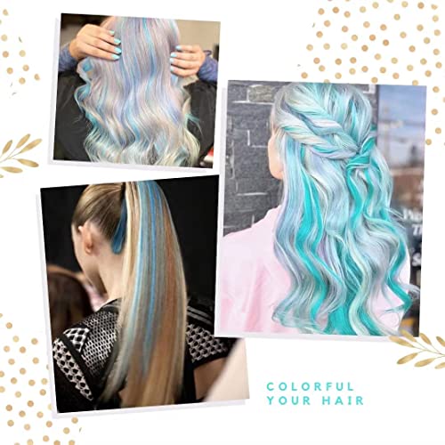 Rinboool Colored Hair Extensions Clip In For Kids Girls Women, Teal Blue 10 Pieces Rainbow Color, 22 Inch Long Straight Highlights Party, Synthetic #TOP3